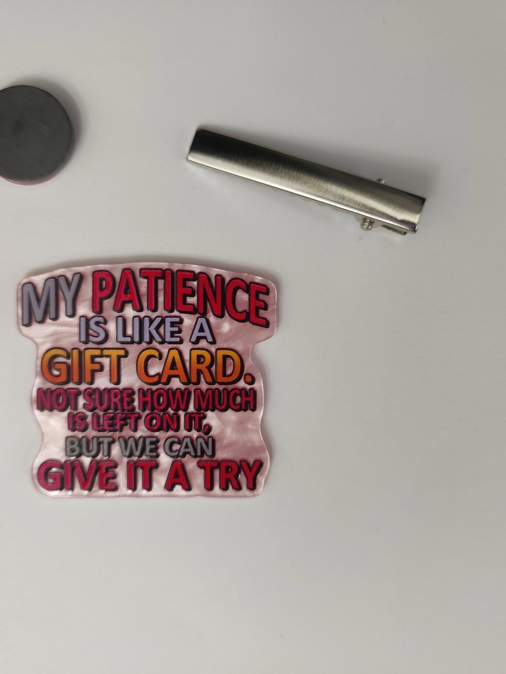 Custom Handmade Character Magnet or Hair Clip- Patience Gift Card$